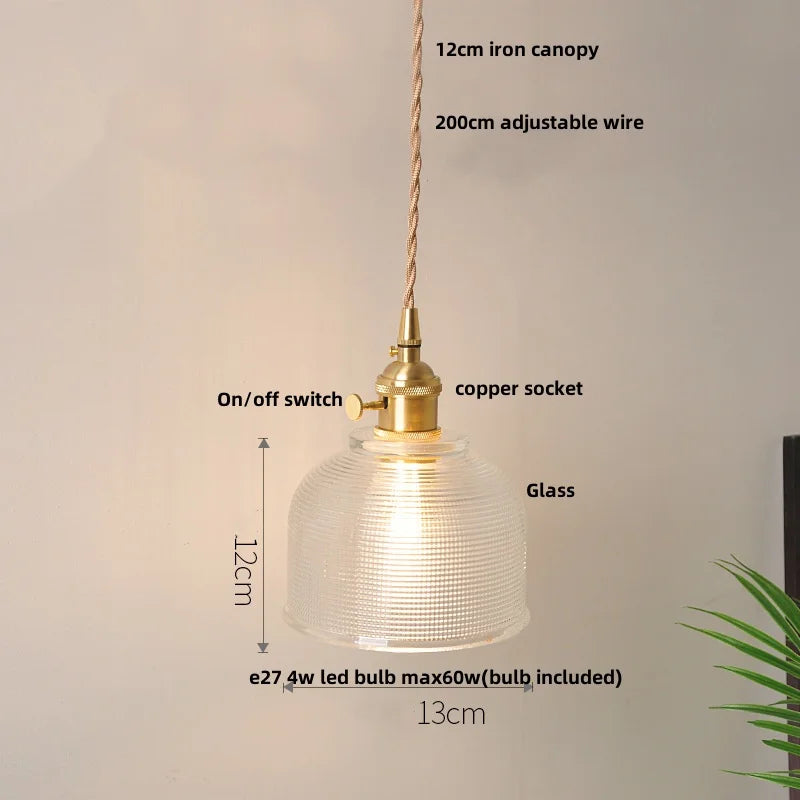 Clear Leaf Glass LED Pendant Copper Switch Kitchen Dining Room Light