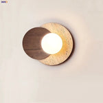 Wood White Glass LED Wall Sconce Yellow Travertine Mirror Light