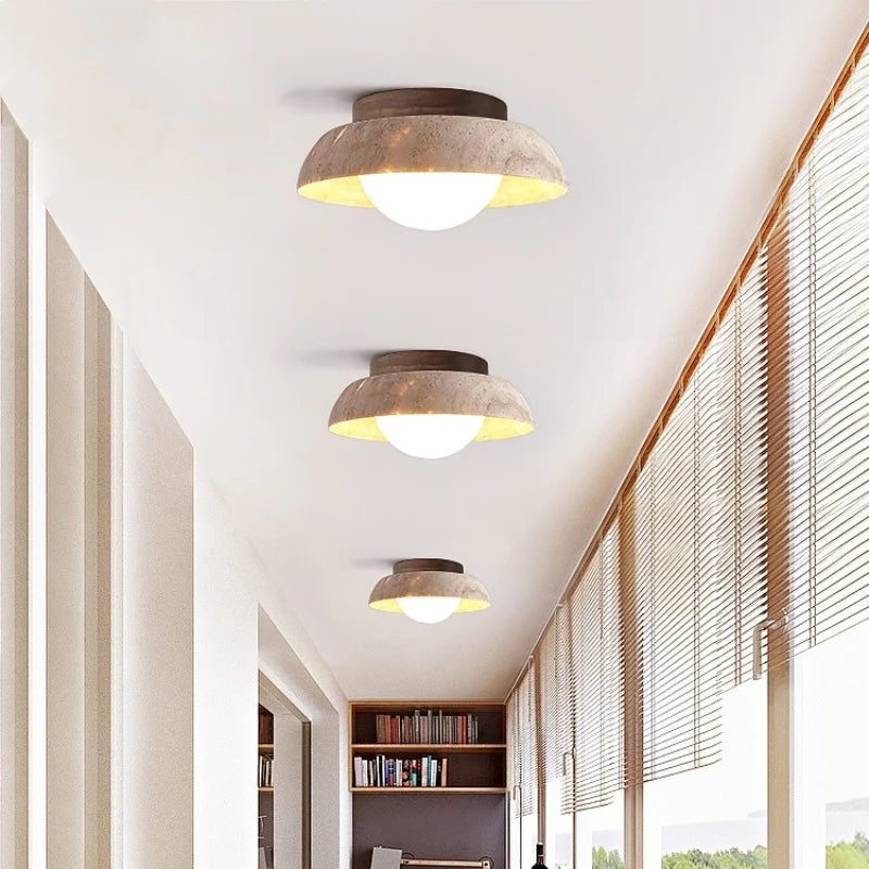 White Glass LED Ceiling Lamp with Wood Canopy - Modern Flush Mount Light