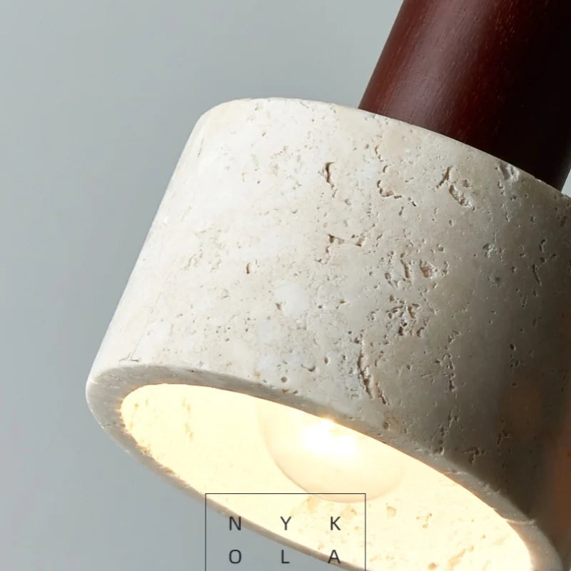 Wood Canopy LED Pendant Light - Nordic Modern Yellow Travertine Hanging Lamp