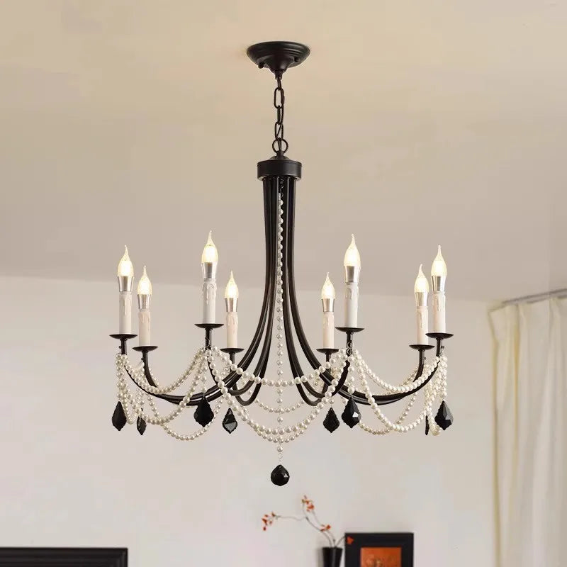 Afralia™ Black Metal Led Candle Chandelier Pendant Lights for Chic Home Decor