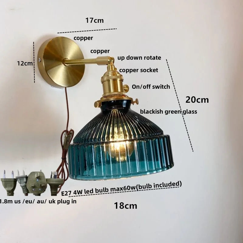 Clear Glass Copper Socket LED Wall Lamp with Pull Chain Switch