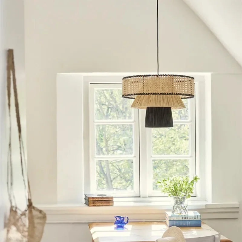 Nordic Rattan Pendant Lights: Retro Woven Chandeliers for Living Room & Restaurant