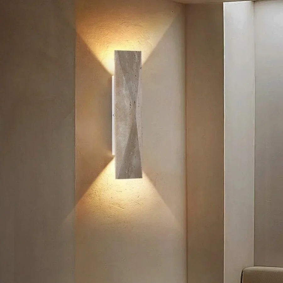 Double LED Wall Lamp Sconce Yellow Cave Stone Iron Canopy Mirror Light