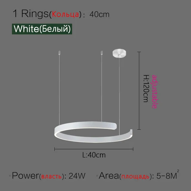 Nordic Ring LED Pendant Chandelier for Home Living Dining Kitchen Lighting