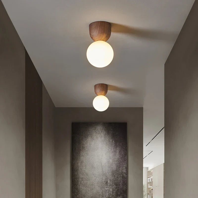 Walnut Glass LED Ceiling Lamp for Modern Living Room Art Decoration