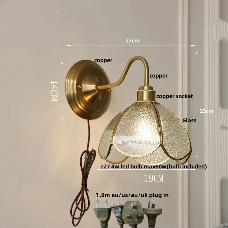 Glass Brass Wall Sconce LED Light Fixture for Dining Living Room Bathroom Mirror