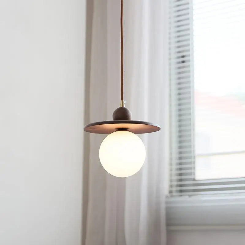 Afralia™ Glass LED Pendant Lamp with Walnut Wood Brass Accent