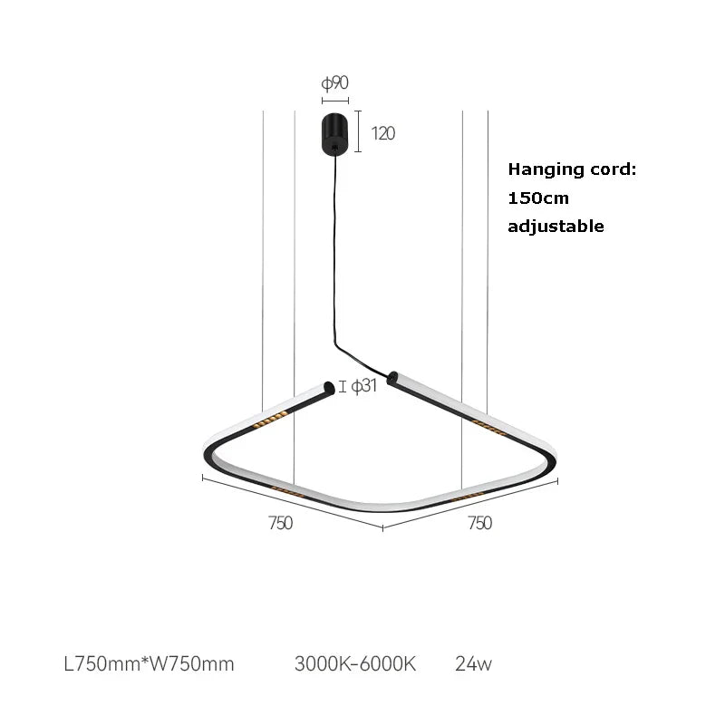 LED Square Sensor Chandelier for Living Room Lighting