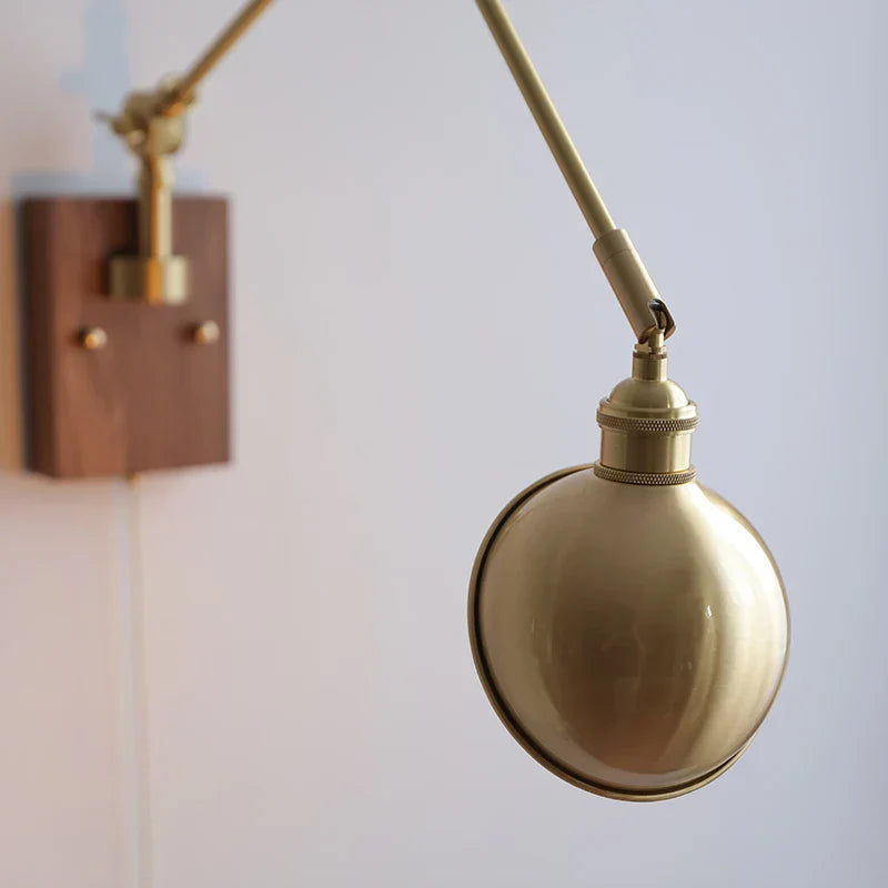 Walnut Copper Swing Arm LED Wall Light Fixture for Nodic Home Decor