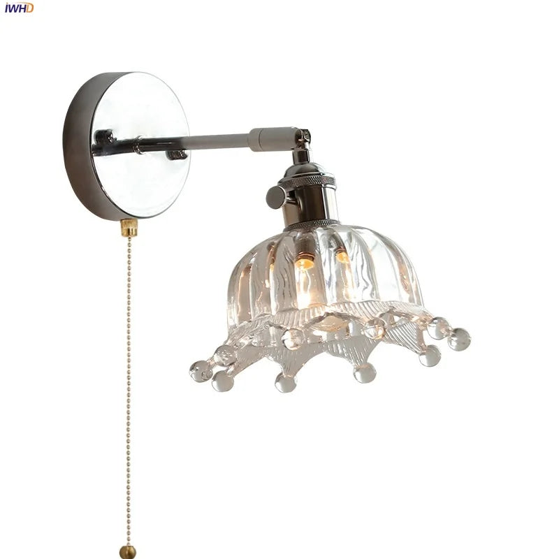Clear Glass LED Wall Lamp Pull Chain Switch Modern Up Down Rotatable Stair Light Fixtures