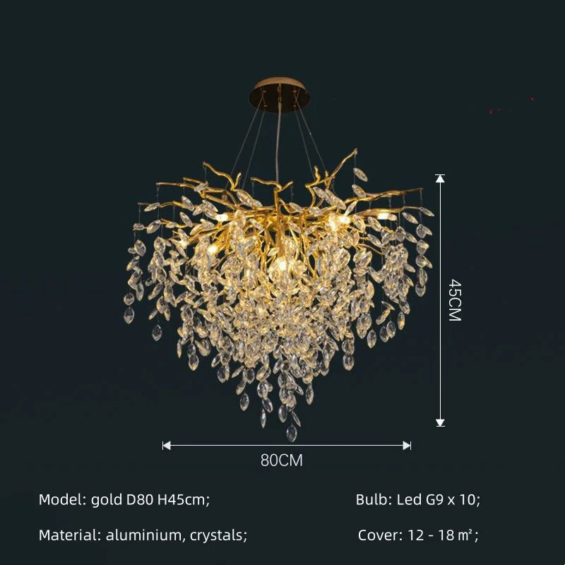 Afralia™ Crystal G9 Chandelier: Luxury Living Room Branch Pendant Lights, Modern LED Luminarias