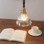Glass LED Pendant Lamp Walnut Wood Copper Switch Nordic Hanging Light