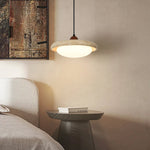 Yellow Travertine LED Pendant Light: Modern Nordic Hang Lamp with White Glass