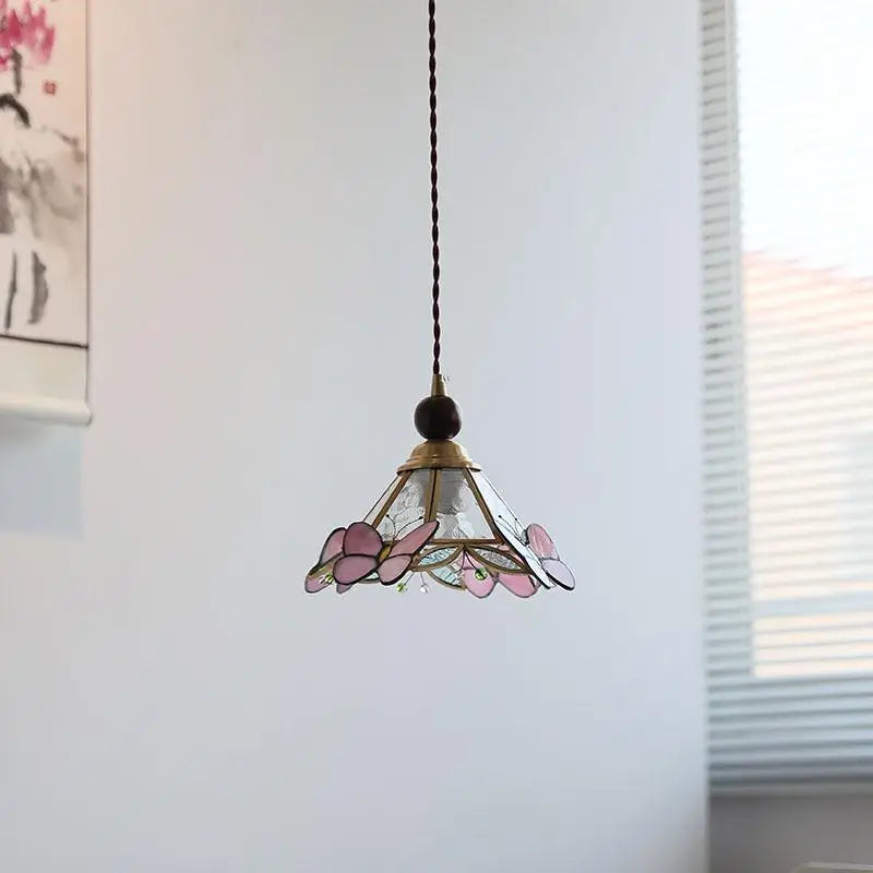 Butterfly Pink LED Pendant Lamp Walnut Wood Glass Nordic Modern Home Decor