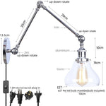 Chrome Industrial LED Wall Sconce Swing Arm Clear Glass Lamp