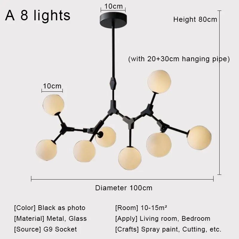 Nordic Black Glass Ball Ceiling Chandelier for Living Room Kitchen Bedroom Dining Home Décor