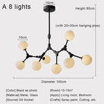 Nordic Black Glass Ball Ceiling Chandelier for Living Room Kitchen Bedroom Dining Home Décor