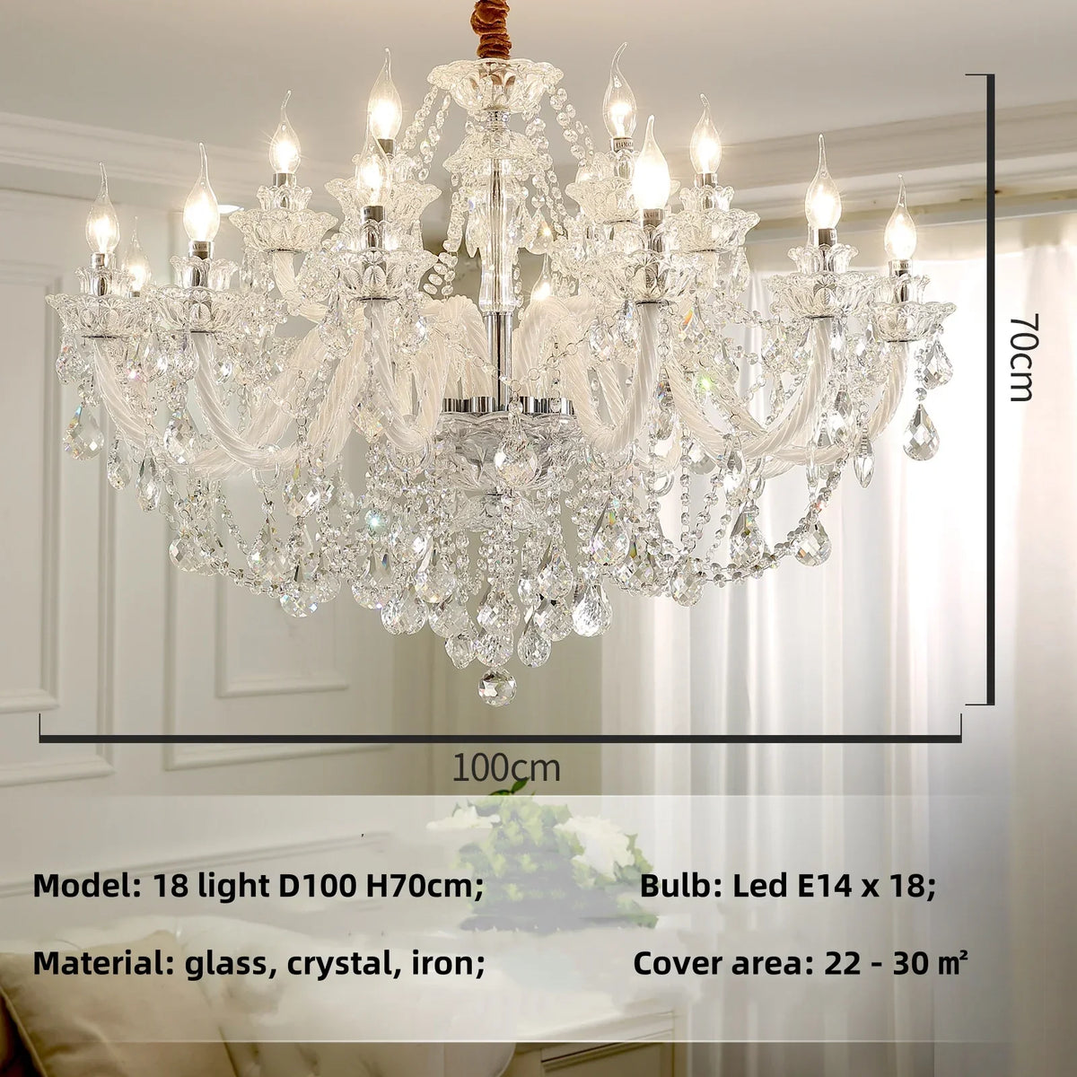 White Glass Chandelier with LED Lights for Living Room and Bedroom