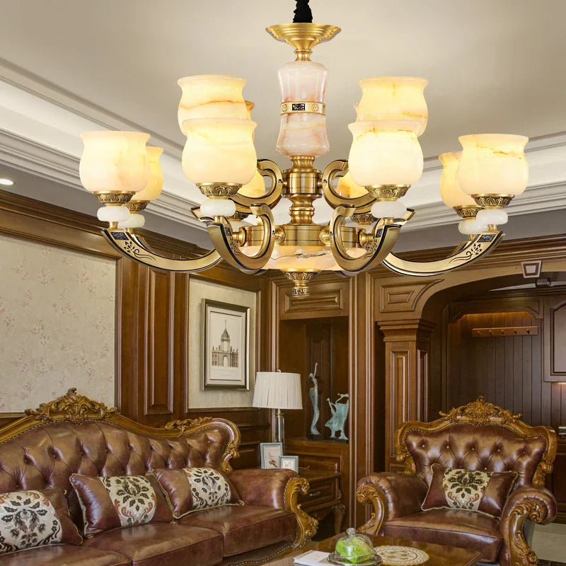 Copper Jade Pendant Lamp: Modern Chinese Style Dining Room Decor for Villas