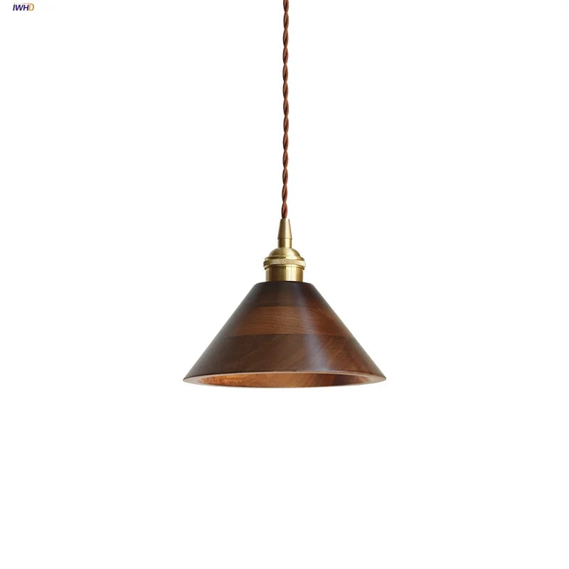 Walnut Wood LED Pendant Lamp 200cm Adjustable Nordic Modern Hanging Light