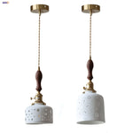 Walnut Wood LED Pendant Lights Modern Ceramic Switch Hanging Lamp