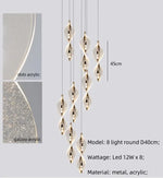 Spiral Gold LED Chandelier Acrylic Pendant Lights for Modern Bedside Stairs