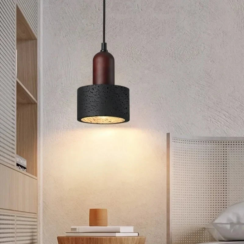 Black Travertine Pendant Light: Nordic Modern LED Hanging Lamp for Living Room & Bedroom