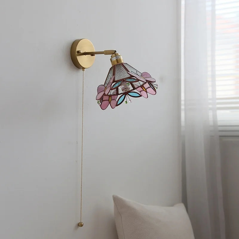 Copper Butterfly Glass Wall Light Fixture Up Down Rotate LED Bedside Lamp