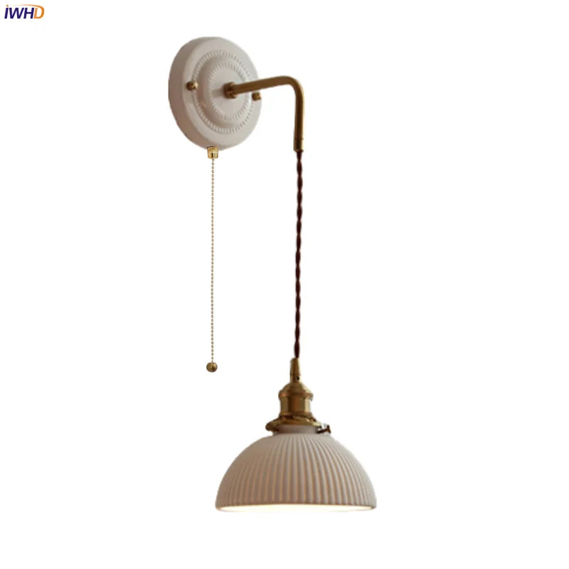 Afralia™ Ceramic Canopy LED Wall Lamp Copper Arm Modern Home Decor Applique Murale