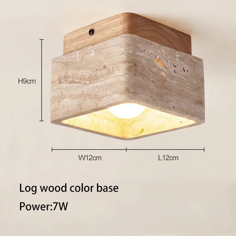 Travertine Stone Ceiling Lamp with E27 LED Bulb for Living Room