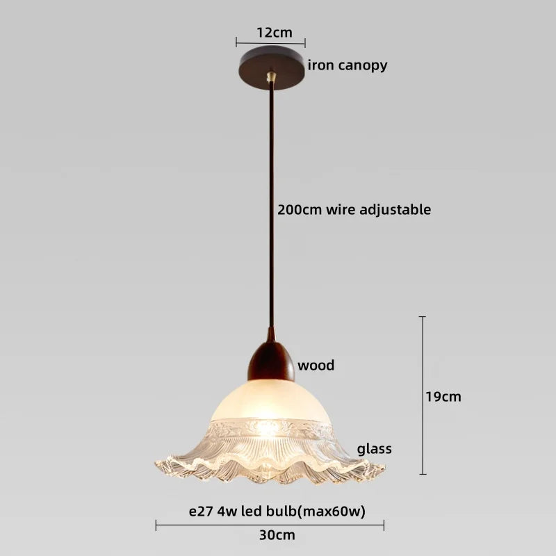 Glass Wood LED Pendant Lights: Modern Nordic Style Hanging Lamp for Bedroom and Balcony