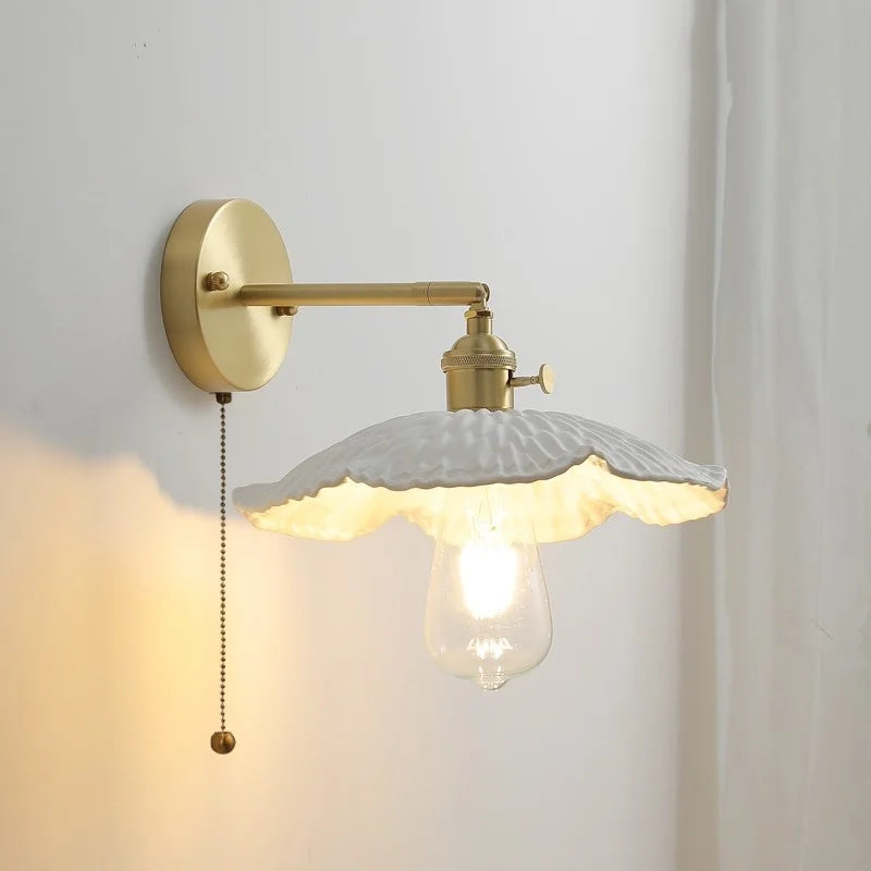 Ceramic Copper LED Wall Light with Pull Chain Switch for Modern Nordic Home Decor