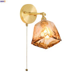 Amber Glass LED Wall Lamp for Bedroom Minimalistic Copper Lighting