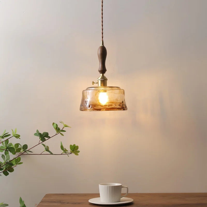 Amber Glass Pendant Lamps Copper Modern Hanging Lights for Living Dining Bedroom