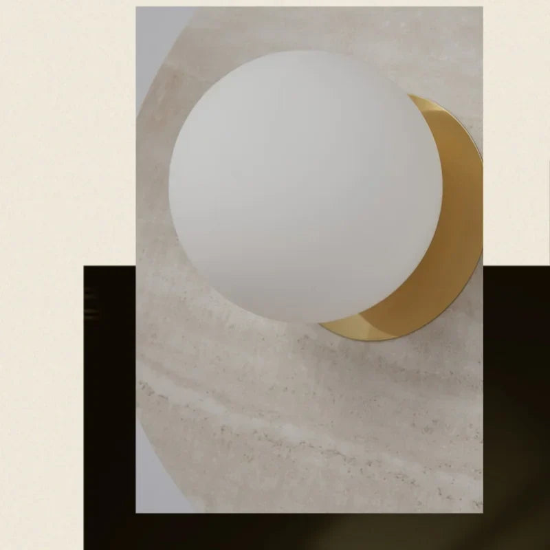 Round Black Iron LED Wall Lamp Bulgari Marble White Glass Stair Light