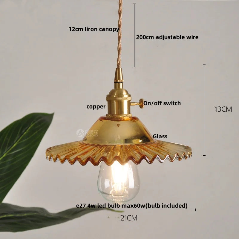 Afralia™ Clear Glass LED Pendant Light Fixture Modern Copper Knob Switch Hang Lamp