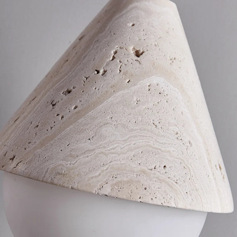 White Glass LED Pendant Light Fixture - Nordic Modern Yellow Travertine Hanging Lamp