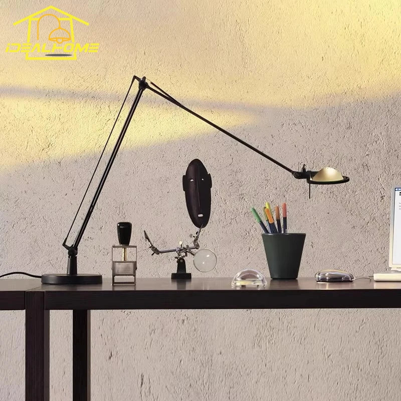 Industrial Black/Chrome LED Rocker Arm Desk Light with Adjustable Arm