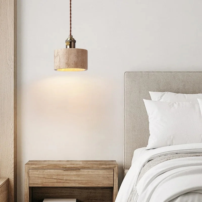 Afralia™ LED Yellow Travertine Stone Pendant Lights | Wabi Sabi Vintage Hanging Light