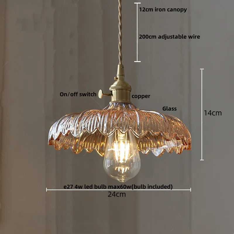 Modern Amber Flower Glass LED Pendant Light - Nordic Design