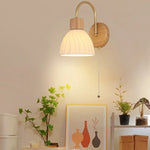 Afralia™ Nordic LED Wall Sconce Pull Chain Switch Ceramic Bedside Lamp