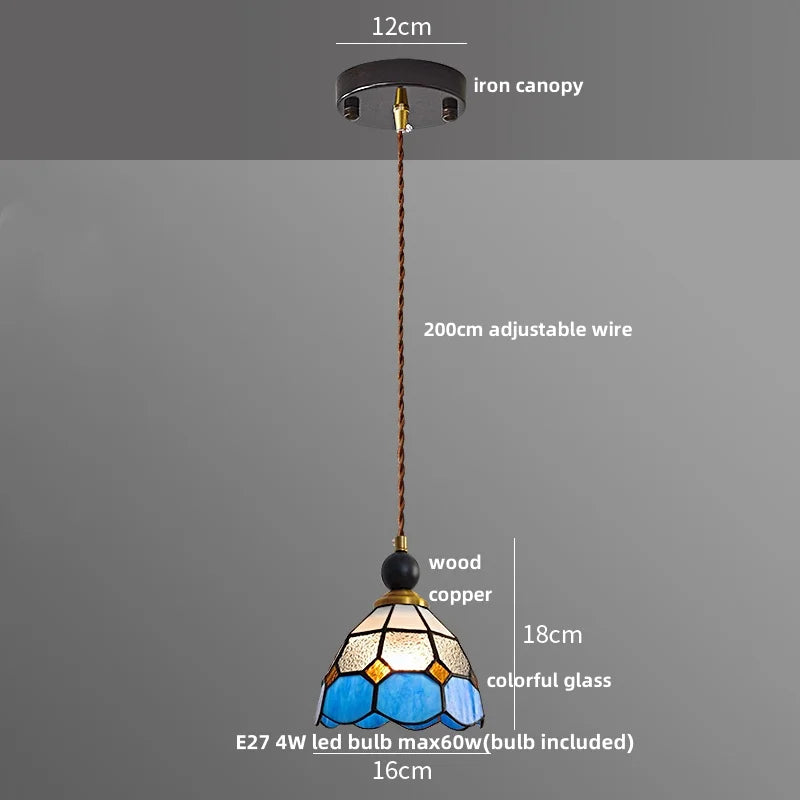Afralia™ Tiffany Glass LED Pendant Lights - Modern Nordic Adjustable Hanging Lamp fix