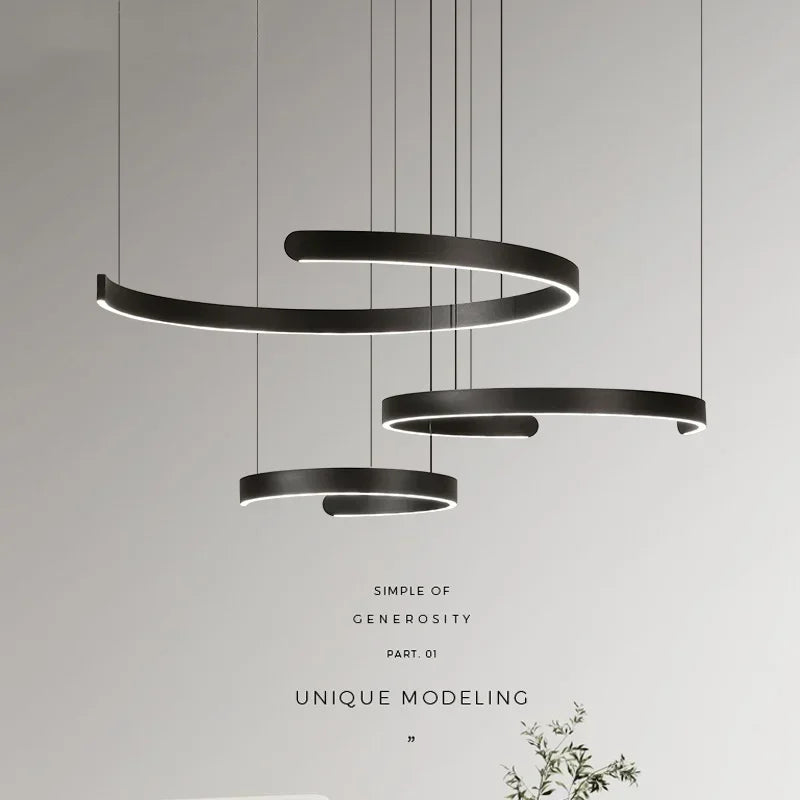 Black LED Chandelier Pendant Light for Foyer Stairs Bar, Minimalist Indoor Hanging Lamp