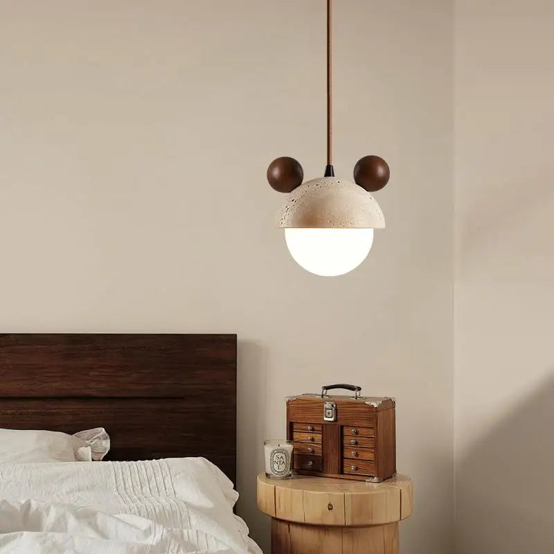 Cream Glass LED Pendant Lights Modern Wood Yellow Travertine Pendant Lamp