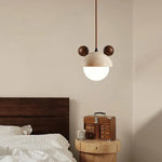 Cream Glass LED Pendant Lights Modern Wood Yellow Travertine Pendant Lamp