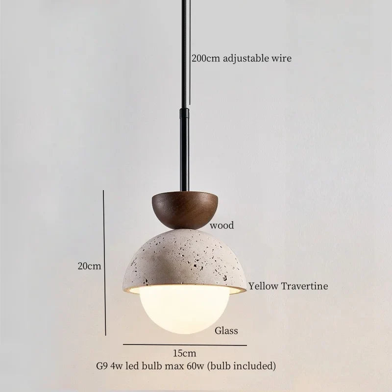 Afralia Yellow Travertine LED Pendant Lights for Kitchen Island Bedroom Dining Table