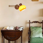 Modern Glass Swimg Arm LED Wall Lights for Study Bar Hotel Rotate Wood Bedside Lamp