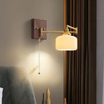 Wood Swing Arm LED Wall Light - Rotatable Bedroom Balcony Bedside Lamp