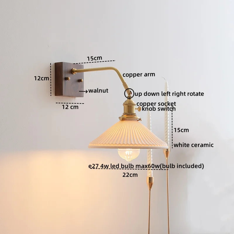 Glass Walnut LED Wall Light - Modern Bedroom Living Room Home Decor